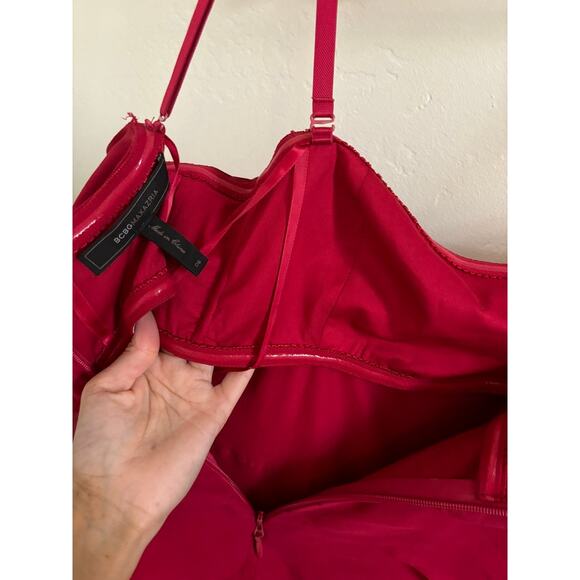 BCBGMaxazria Dress Women's 6 Ginger Ruffled Tiered Strapless Silk Red Wine - Picture 8 of 12